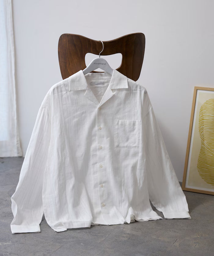 Dobby Woven Long Sleeve Open Collar Shirt / Big Silhouette - White