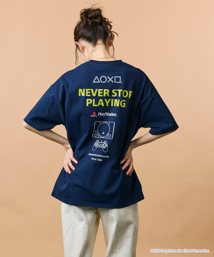Big Silhouette Logo Back Print Crew Neck T-Shirt/PlayStation NEVER STOP 【Limited Edition】