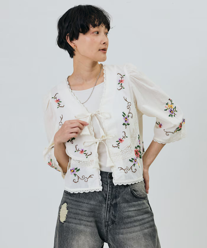 India Flower Cross Embroidery Lace Bolero