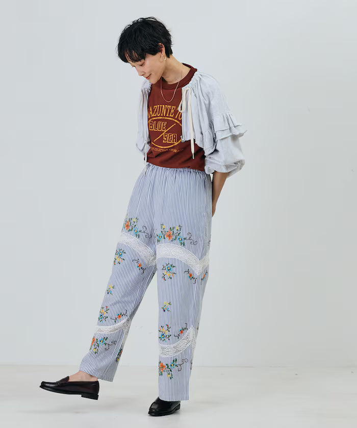India Flower Cross Embroidery Lace Pants