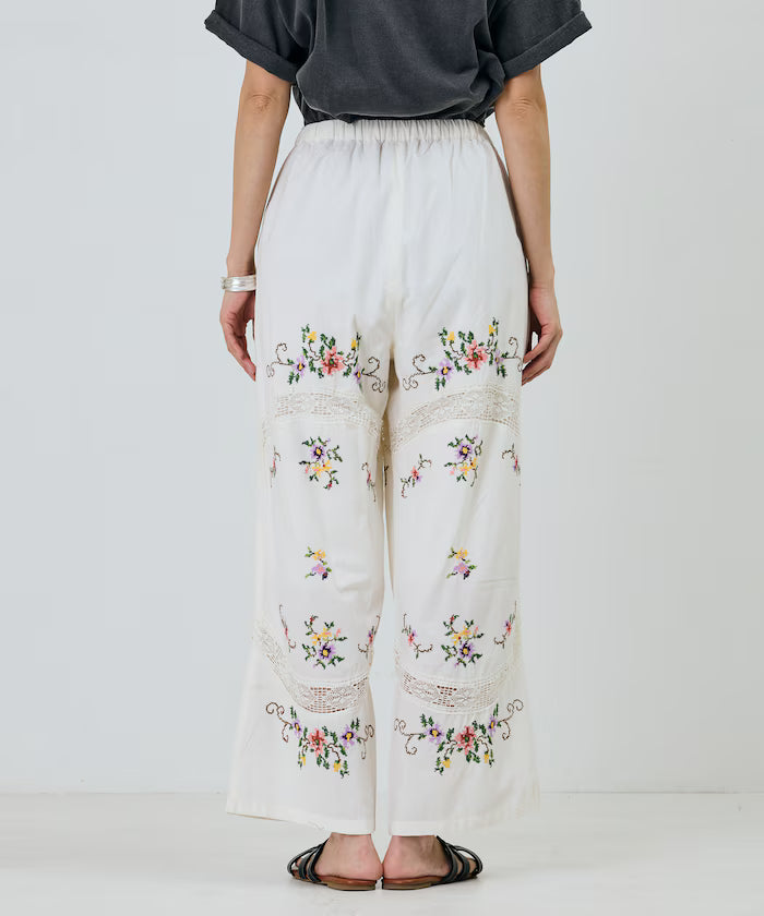 India Flower Cross Embroidery Lace Pants