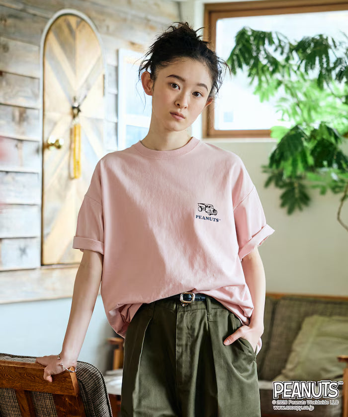 PEANUTS/Peanuts Exclusive Big Silhouette Back Print Crew Neck T-Shirt/HAPPY FUN DAY [Limited Release]