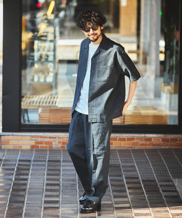 LINEN COTTON OPEN COLLAR SS SHIRT