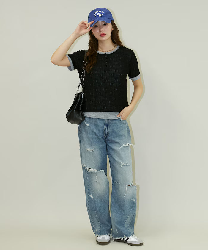 <Set Item> Cut x Jacquard Henry Neck T-Shirt Limited Edition