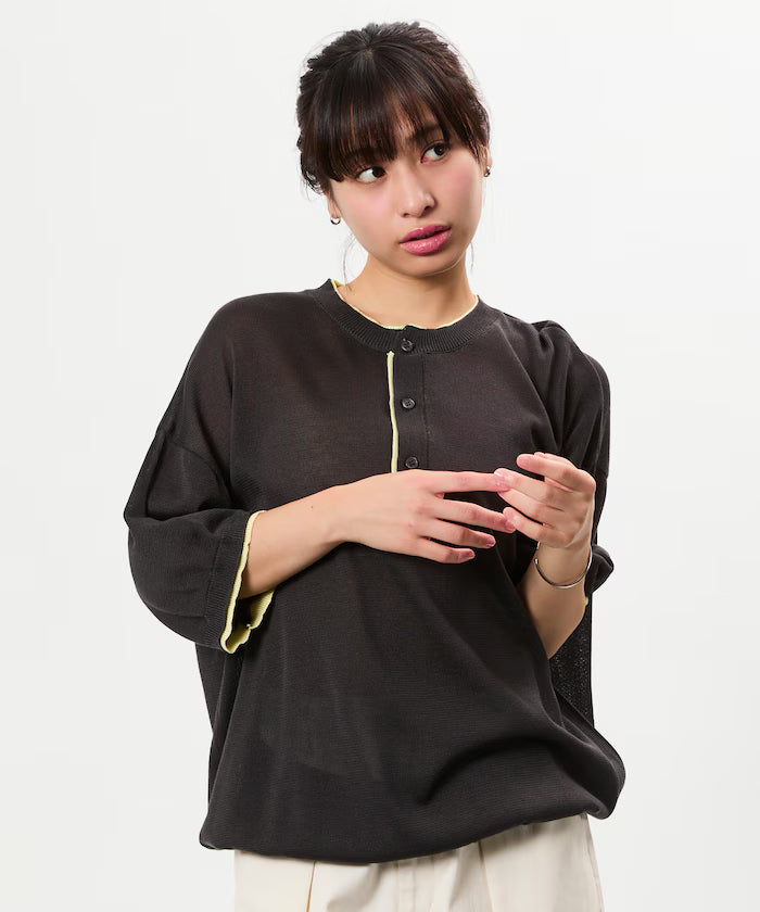 Limited Edition Relaxed Fit Color Block Henley Neck Knit
