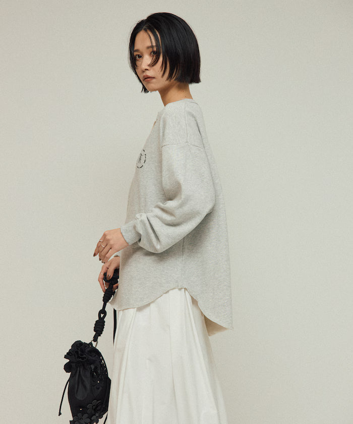 Organic Cotton V-Neck Embroidery Sweatshirt / Relaxed Fit / French Terry Sweatshirt
