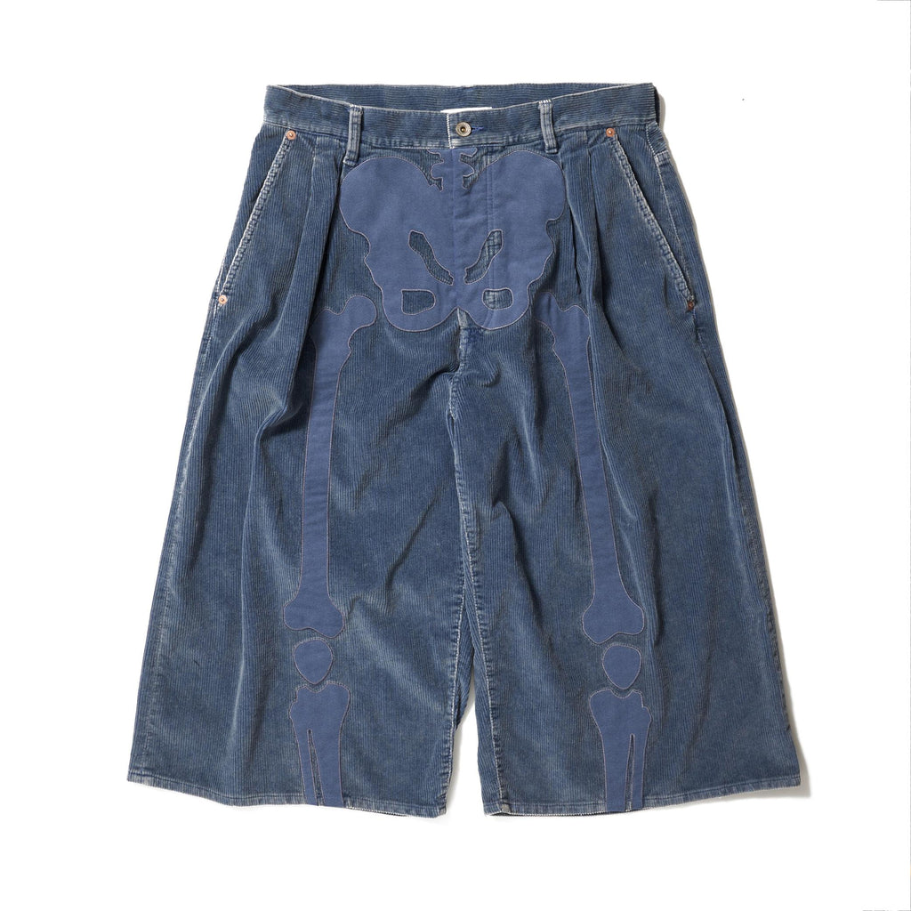 BONE APPLIQUE CORDUROY CROPPEDPANTS - BLUE