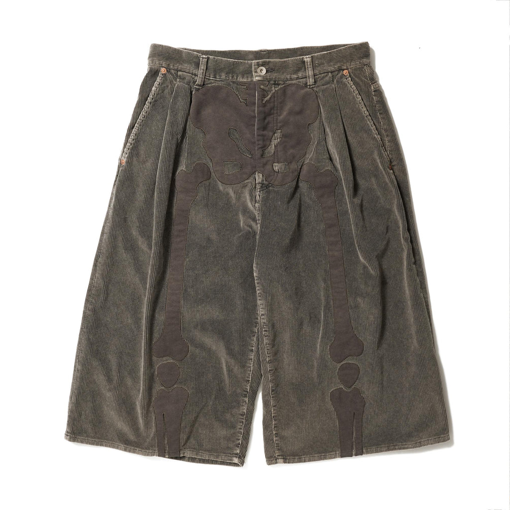 BONE APPLIQUE CORDUROY CROPPEDPANTS - GREY