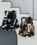 Peplum Silhouette Cow Print Fake Fur Vest - Mocha