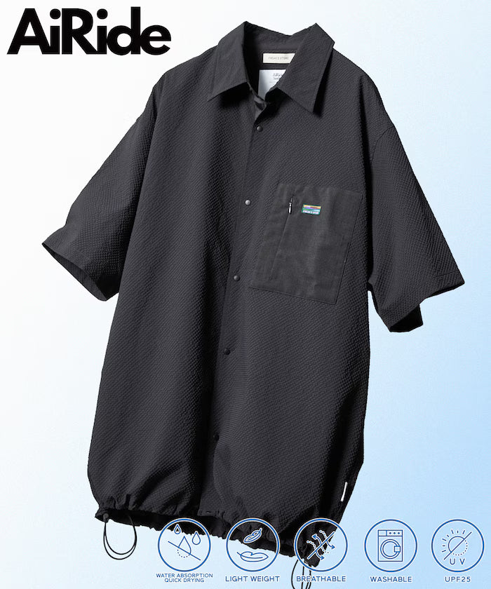 Limited Release AiRide Air Ride Relax Fit Mixed Material Pocket Seersucker Shirt Quick Dry Moisture Wicking UV Cut - Charcoal Gray