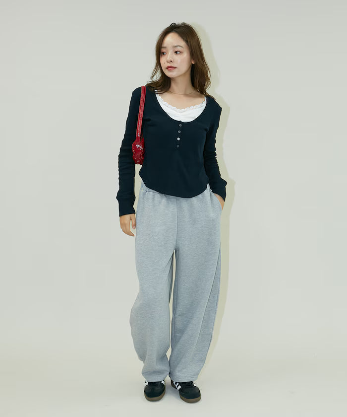 Layered-style henley neck top limited edition