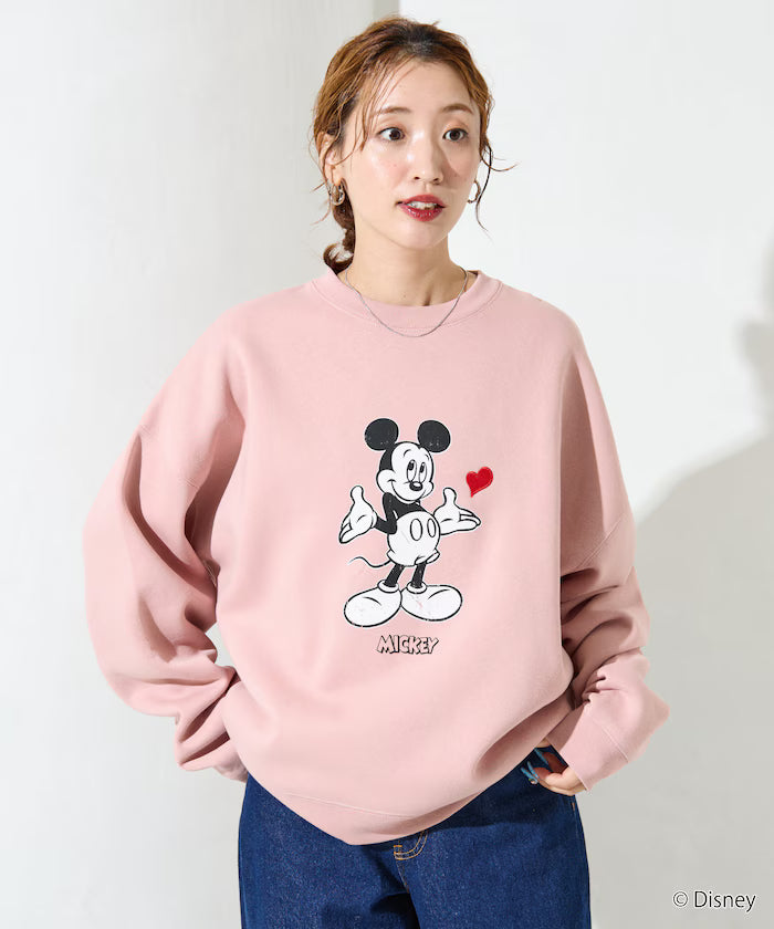 DISNEY/Mickey Mouse/Custom Crew Neck Printed Sweatshirt/Heart [Limited Edition]