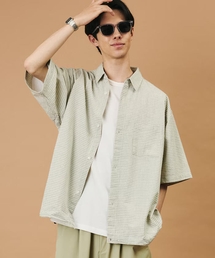 FREAK'S STORE for BEACH & FES Seersucker Spindle Regular Collar Short Sleeve Shirt