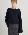 CASHMERE BATEAU NECK PULLOVER - BLACK