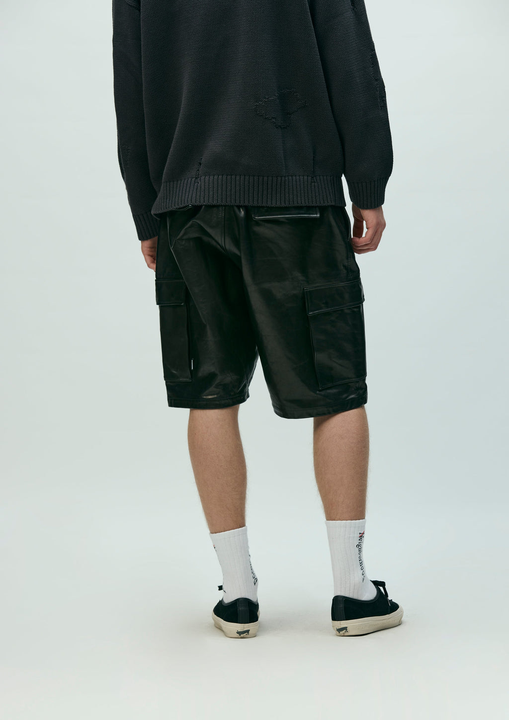 Leather Cargo Short Pants