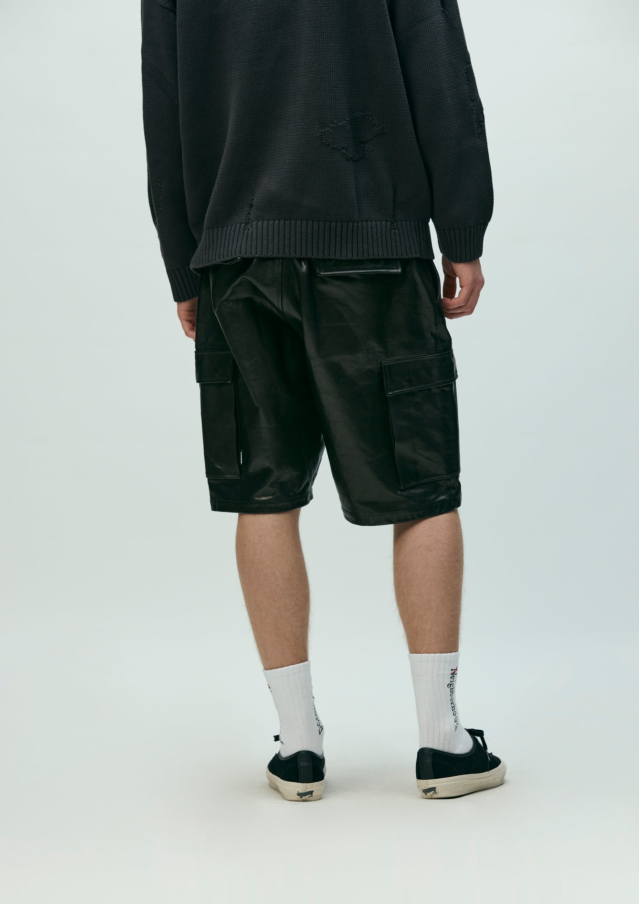 Leather Cargo Short Pants