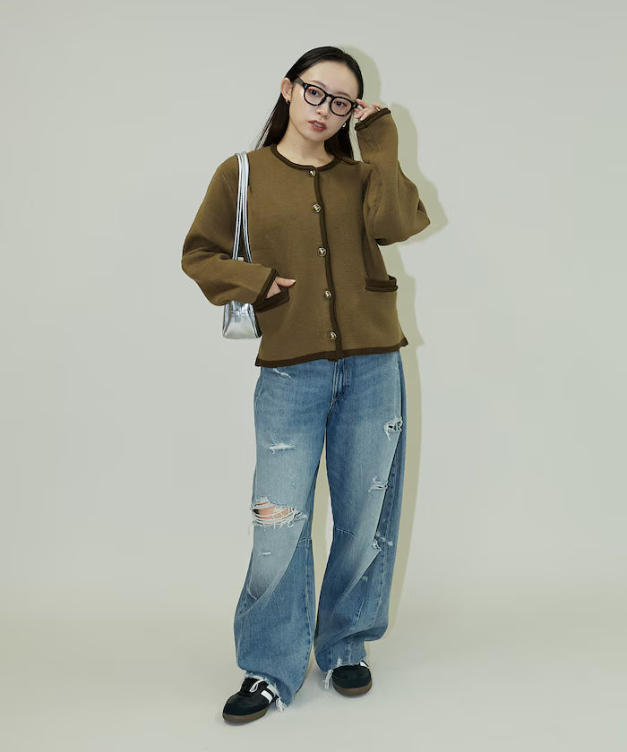 No Collar Jacket Style Knit Cardigan Limited Edition