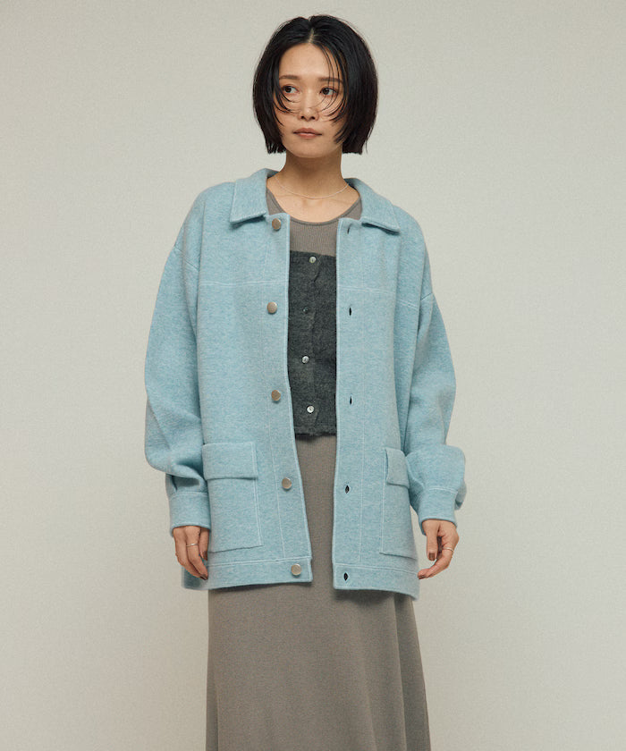 Oversized Wool Blend Knit Coverall / Color Stitch Knit Jacket