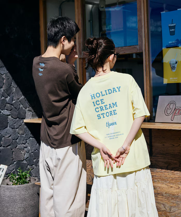 HOLIDAY ICECREAM×FREAK'S STORE Limited Edition Big Silhouette College Print Crew Neck T-Shirt