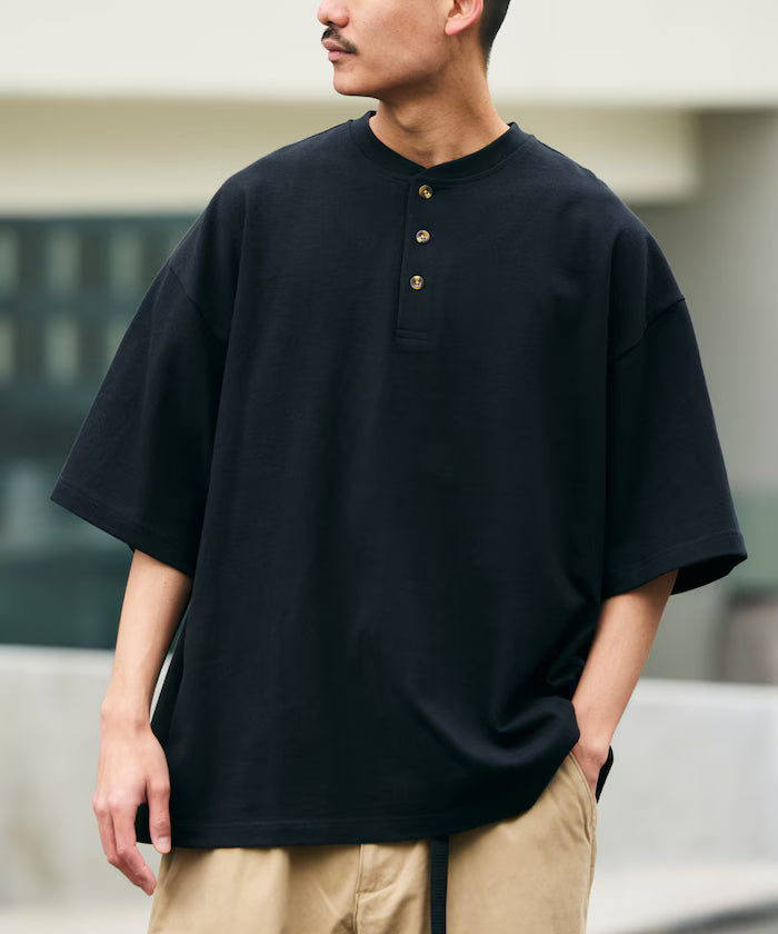 9 oz Heavyweight Big Silhouette Henley Neck T-Shirt/Heavyweight 【Limited Edition】 - Black