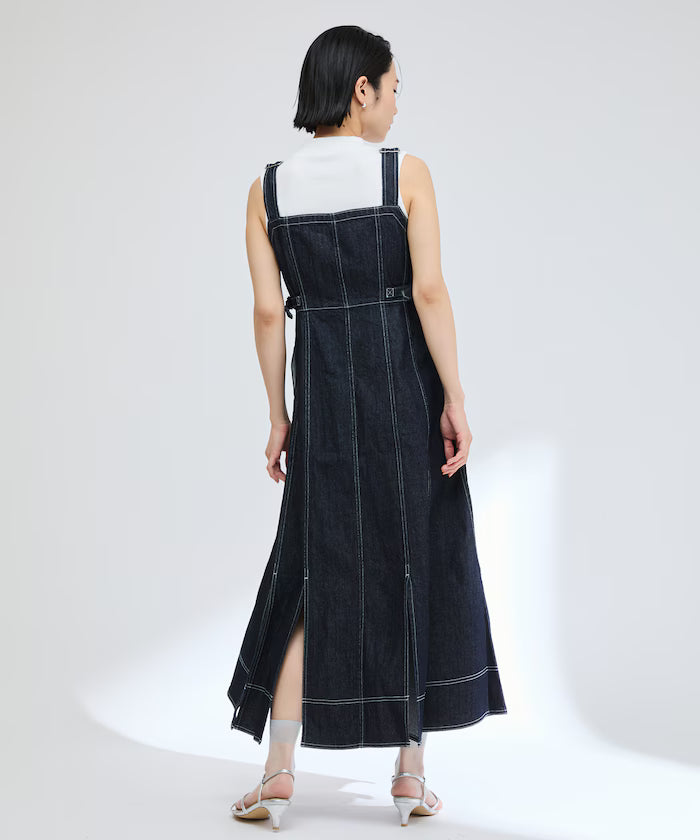 Denim Mermaid Dress / A-Line Slit Denim Overall Dress / Jumper Skirt