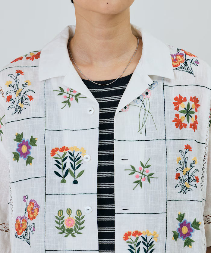 Patchwork Flower Embroidery Shirt