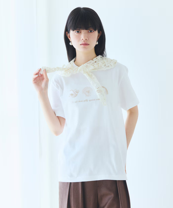 Comfortable Shell Print Crew Neck T-Shirt - beige