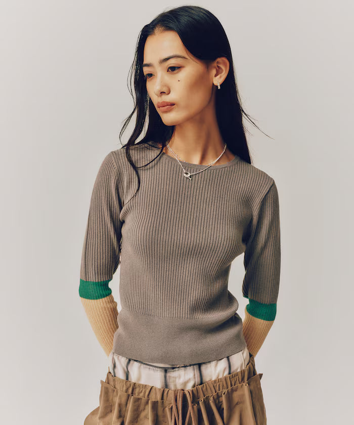 Functional material silk blend color block knit pullover / anti-pill / machine washable - Gray