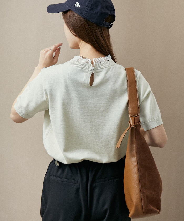 Lace Docking Short Sleeve Knit Top Limited Edition