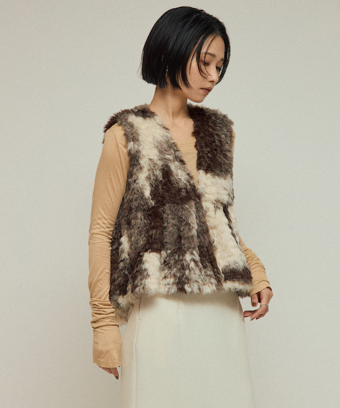 Peplum Silhouette Cow Print Fake Fur Vest