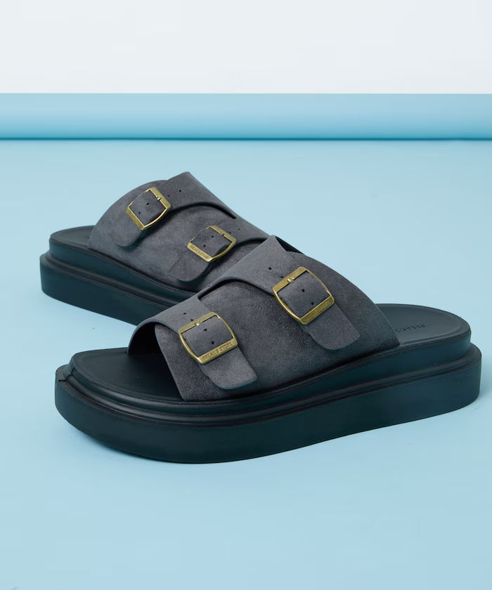 Double Monk Strap Leather Slide Sandals / Platform Sole [23~28cm] 【Limited Edition】