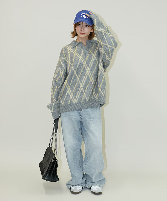 Checked pattern mohair touch skimmer knit limited edition