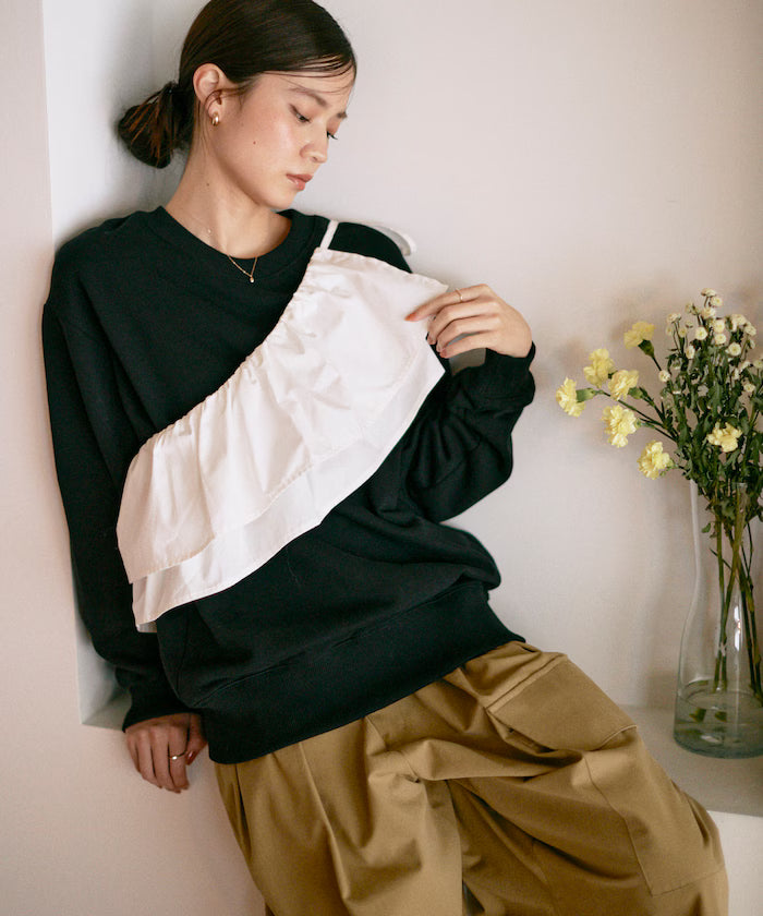 Organic Cotton Multiway Color Sweat / Back毛 Sweat / Set Item - Black