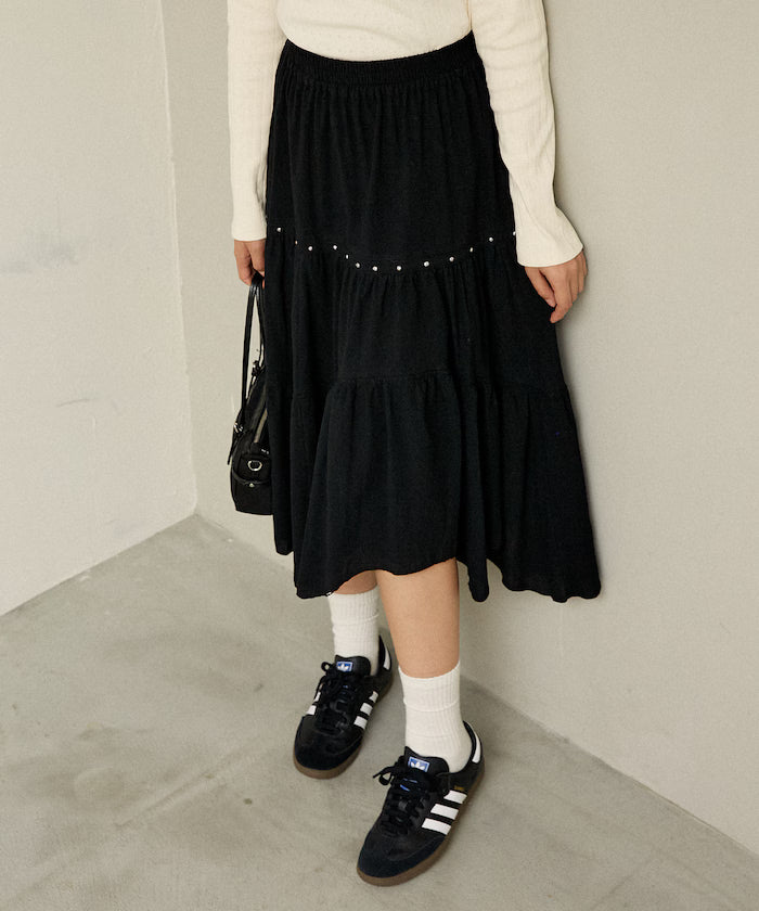 Studded Asymmetrical Tiered Skirt Limited Edition