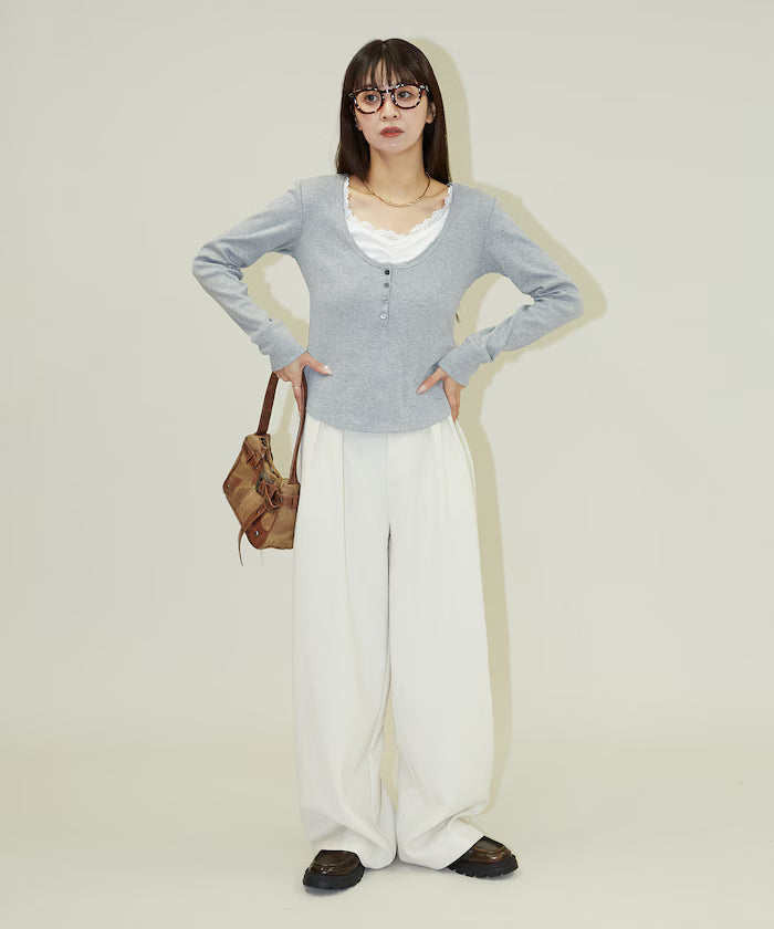 Layered-style henley neck top limited edition