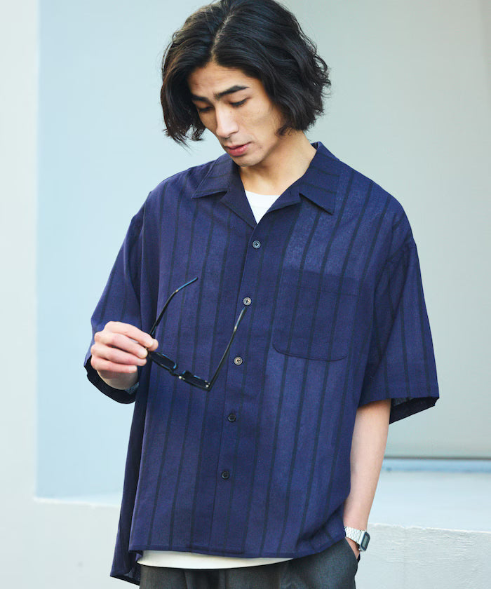 Relax Fit Relaxed Fit Shadow Stripe Open Color Shirt [Limited Release] - Navy