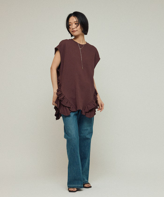 Organic Cotton Frill Hem Top / Relaxed Fit / French Terry Sweat / Best