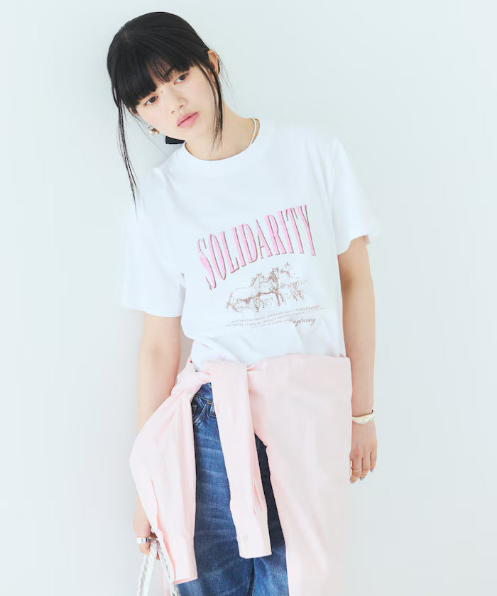 Comfortable Logo Horse Print Crew Neck T-Shirt