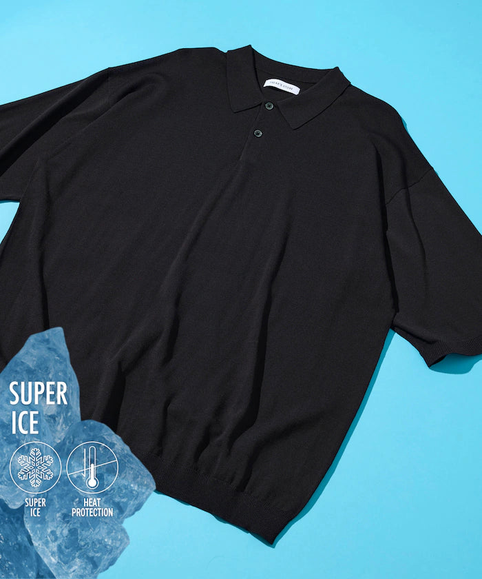 [New Color Added] SUPER ICE / Super Ice Short Sleeve Polo Neck Knit / Contact Cold Sensation - Black
