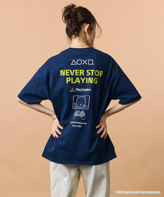 Big Silhouette Logo Back Print Crew Neck T-Shirt/PlayStation NEVER STOP 【Limited Edition】