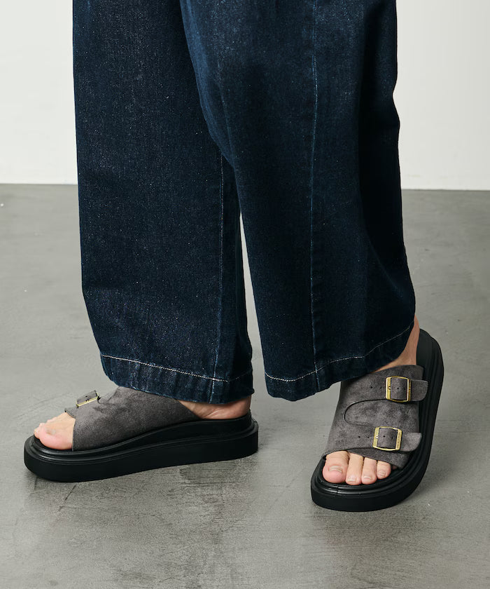 Double Monk Strap Leather Slide Sandals / Platform Sole [23~28cm] 【Limited Edition】