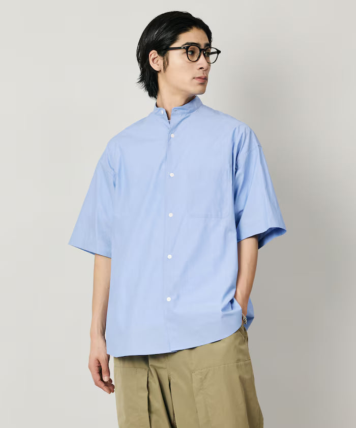 Relax Fit Relaxed Fit Band Collar Short Sleeve Shirt [Limited Edition] - Sax Blue