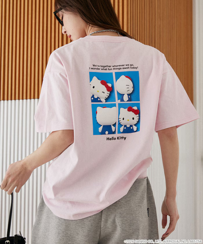"HELLO KITTY" ID Photo style back print T-shirt limited edition