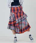 Check x Check Asymmetrical Frill Skirt - Red