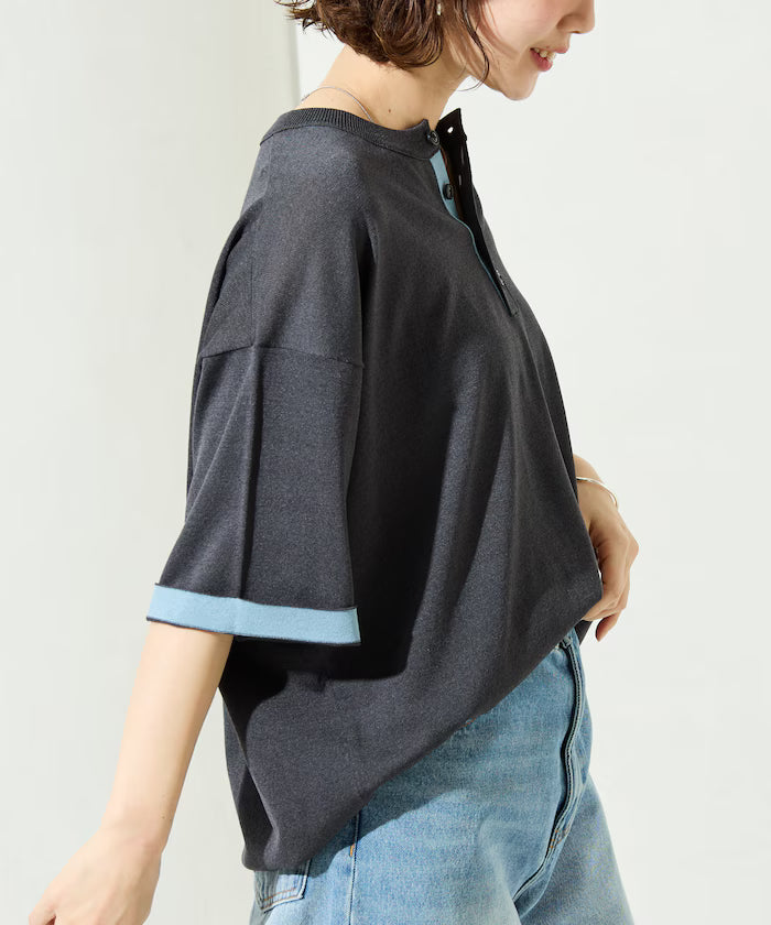 Relax Fit Relax Fit Cool Touch Color Block Henry Neck Pullover 【Limited Edition】