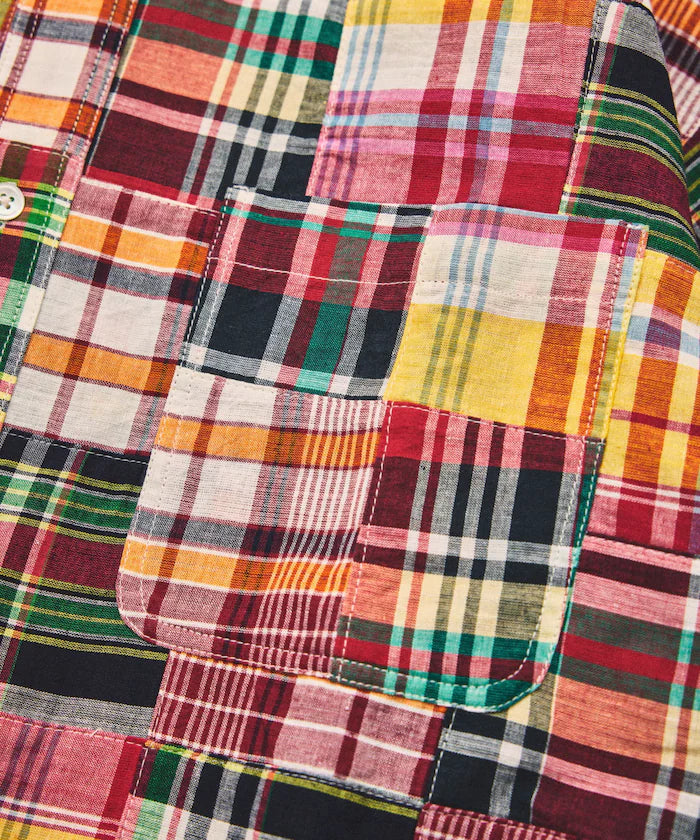 Indian-made Relaxed Fit Madras Check Patchwork Button-down Short Sleeve Shirt