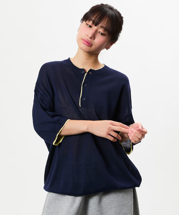 Limited Edition Relaxed Fit Color Block Henley Neck Knit