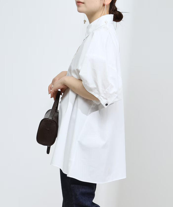 Switching Design Balloon Sleeve Shirt / 5-Minute Sleeve Blouse