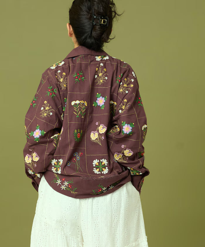 Patchwork Floral Embroidery Long Sleeve Shirt