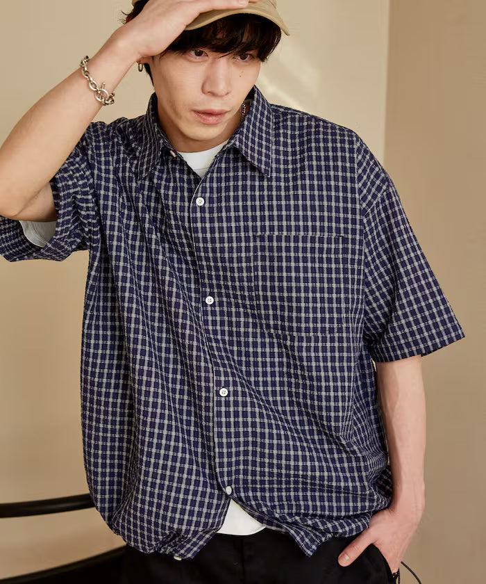 LOVE POP STUDIO Regular Color Half Sleeve Shirt Limited Edition - Navy
